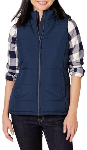 Amazon Essentials Chaleco Acolchado de Peso Medio con Cremallera Mujer, Azul Marino, XS