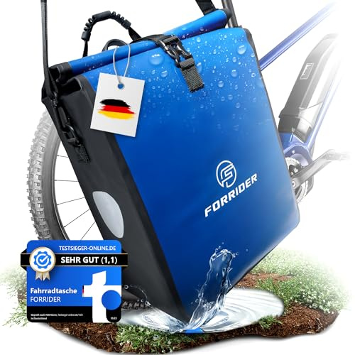 Forrider Fahrradtasche Wasserdicht für Gepäckträger [22L] mit Schultergurt & Reflektoren | Fahrrad Gepäckträgertasche | E-Bike & Fahrrad Tasche Fahrradtaschen Gepäckträger Tasche hinten (Blau)