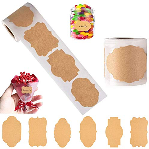 Tuofang Kraft Etiketten Aufkleber, 600 Selbstklebend Kraftpapier Sticker, Blanko Labels Sticker, Geschenkaufkleber, für Küche, Haushalt, Geschenkverpackung, Gewürzdosen, Glasflaschen Scrapbooking