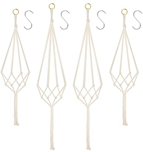Hanging Planters Baskets, 4 Pack Cotton Rope Macrame Plant Hanger with 4 Hanging Hooks, Wall Hanging Flower Pot Holder for Indoor Outdoor Balcony Decoration - 80CM & 100CM
