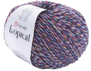 YarnArt Jeans Tropiskt sportgarn – 55% bomull, 45% PAC – Flerfärgat stickat & virkat garn – 50 g (174 yds) | Mjukt, hållbart och lätt | Perfekt för Amigurumi, kläder och tillbehör (620)