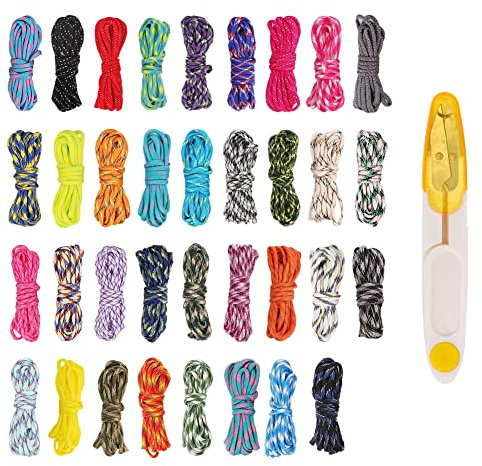 Paracord Cuerda de nailon Paracord 550 de 4 mm, 35 unidades de cuerdas de nailon multifuncionales para la fabricación de pulseras DIY Lanyard Correa de perro Collar de perro