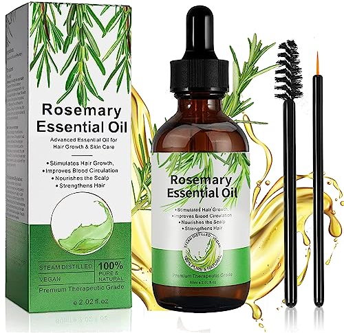 Olio Di Rosmarino Per Capelli, Rosemary Essential Oil for Hair Growth, Puro Olio Essenziale di Rosmarino per Ciglia e Sopracciglia, Stimola la Crescita dei Capelli, Cura Della Pelle 60ML