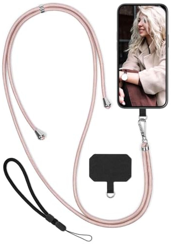 moex Unleash para Xiaomi Redmi Note 9 – Cadena para teléfono móvil con mosquetón, correa para el cuello – Collar para smartphone con almohadilla para fundas – Cadena para colgar en oro rosa