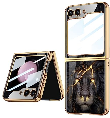 COQUE Custodia Galaxy Z Flip 5 5G,Custodia per cellulare verniciata lucida in vetro ultra sottile 9H,Cover pieghevole per Samsung Galaxy Z Flip 5 5G-Leone