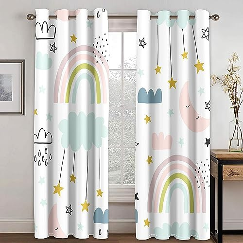HYFBH 2 Panneaux Rideaux occultants 3D Arc-en-Ciel Pas Cher Dessin animé Enfants Minces Rideaux de fenêtre pour Filles garçons Salon Chambre décor WxH/2x70x130cm Rideau occultant