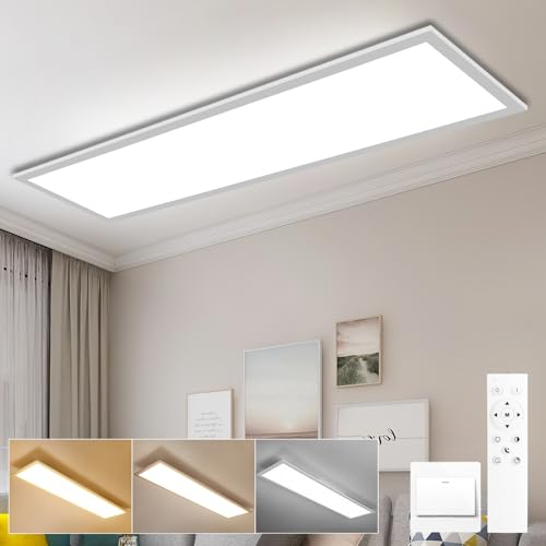 Oraymin LED Panel Deckenleuchte 120x30 CM, Lampe Wohnzimmer Mit Fernbedienung, Moderne Küchenlampe 40W 4400LM, Neutralweiße Deckenlampe Für Büro, Wohnzimmer, Küche, Schlafzimmer