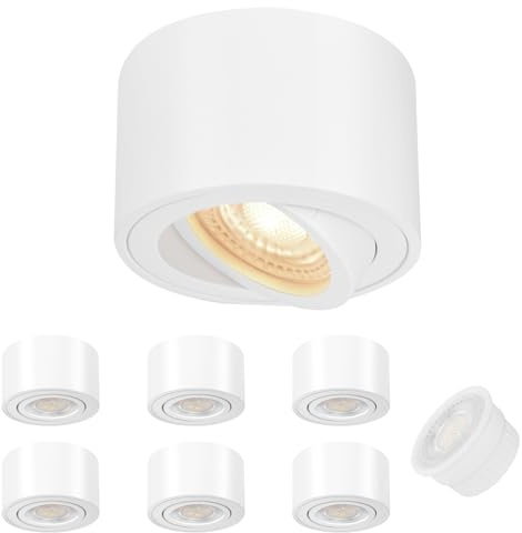 GeyouLux 6x Faretti LED Soffitto - Orientabile - Ø80x50mm Extra Piatto & Inclinabile a 38° - 5W 500LM 4000K - Con Modulo LED 230V Incluso - Alluminio - Faretto LED Interno, Lampada da Soffitto（Bianco）