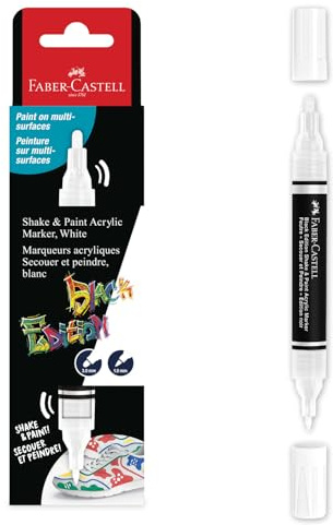 Faber-Castell 285511 Black Edition Shake & Paint Pennarello Acrilico, Pennarello White Moon, Doppia Punta 3Mm E 1Mm, Impermeabile, Colore Vivido E Duraturo