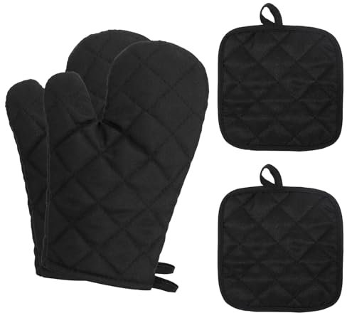 NCZCDZSW Ofenhandschuhe - Hitzebeständiges Kochhandschuh-Set mit 4 Stück rutschfesten Topflappen für Kochen, Backen und Grillen