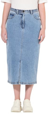 Ulla popken damer stora storlekar överdimensionerade plus size jeanskjol, komfortlinning, 5-fickssnitt, ekologisk bomull, Blå denim, 42