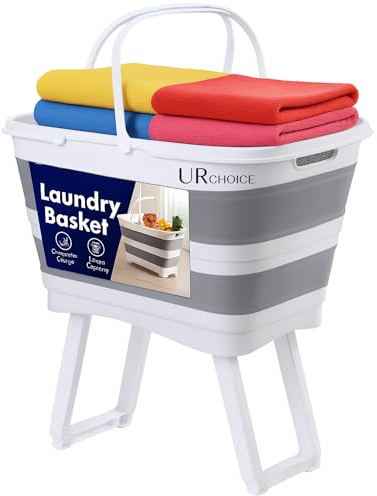 UR CHOICE 26 L Collapsible Laundry Basket with Foldable Legs, Portable Washing Bin with Handles, Space Saving Clothes Hamper for Laundry Toys Shopping and Storage