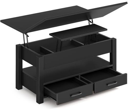 Rolanstar Mesa Centro Elevable, Mesa Salon con Cajón y Compartimento Oculto, Mesas Elevables Modernas Convertible en Comedor, 100 X 50 cm, Negro