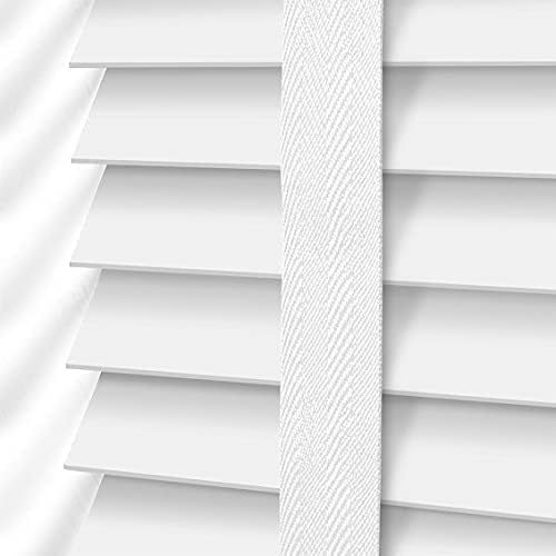 White Faux Wood Window Venetian Blind/Blinds, (174cm Width x 213cm Length) | 50mm Slats with Aluminium Headrail & Matching Facia, Easy Fit Child Safe Windows Shutters