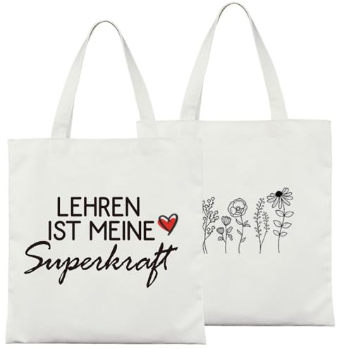 MoguGo Lehrerin Tasche – Lehrer Geschenk mit Spruch „Lehren ist meine Superkraft“ – Lustiges Geschenk für Lehrerin oder Lehrer zum Abschied, Schulanfang oder als Dankeschön