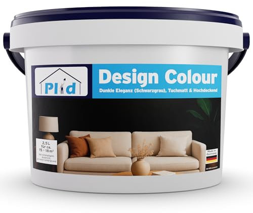 Plid Design - Pintura para interiores (2,5 L, alta cobertura), color negro y elegante, color multicolor, para pared mate, para aprox. 15 – 18 m² en calidad profesional, transpirable y antigoteo