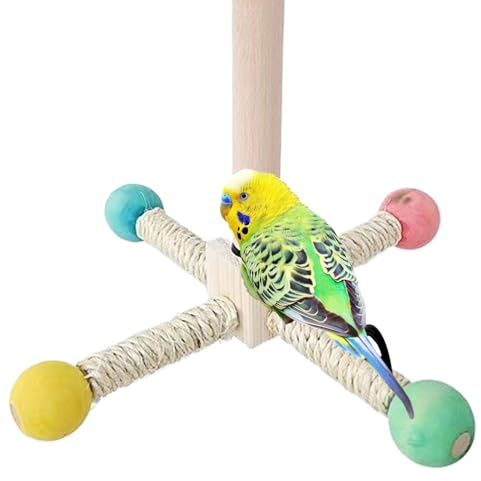 Perchas para Aves - Percha Giratoria de Madera para Jaula - Soporte Giratorio Masticador Interactivo para Periquitos Agapornis Cacatúas Palomas Conuros Canarios Mascotas