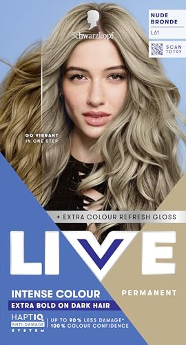 Schwarzkopf LIVE Intense Colour Hair Dye, L61 Nude Bronde | Permanent Hair Dye, HaptiQ Anti-Damage System, Long-Lasting Results, with Colour Refresh Gloss