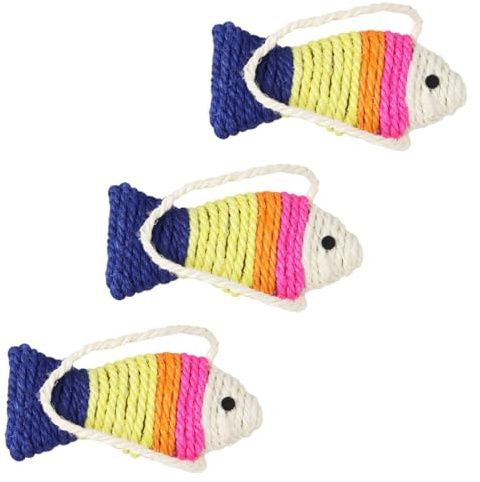 ifundom Tablero Rascador para Gatos en Forma de Pez de Sisal 3 Piezas Cuerda, Juguete para Gatos y Gatitos Que Entretiene y Protege Muebles