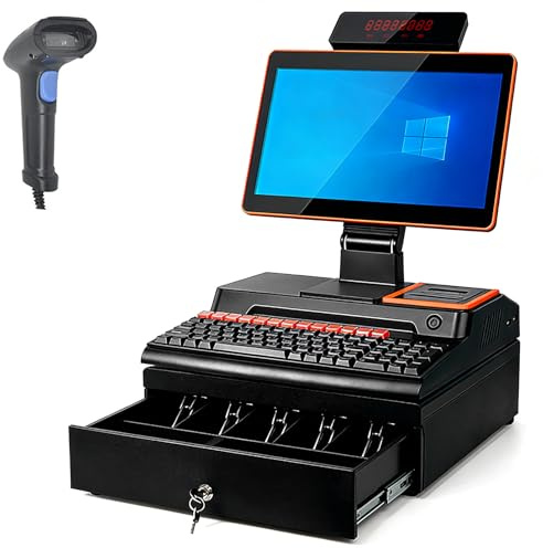 HNBYLMM 14-Zoll-All-in-One-Kassensystem, POS-Kasse mit Touchscreen, Verstellbarer Winkel, Eingebaut 58-mm-Drucker, 4 GB RAM, 64 GB SSD, Smarte Kasse für Kleine Unternehmen und Restaurants Orange