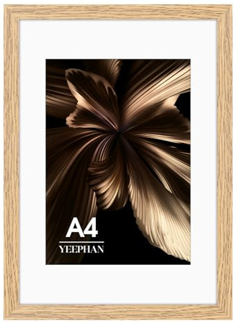 A4 Picture Frame - A4 Frames with Mount for A5 Prints, Light Wood Grain | Wooden Photo Frame with Perspex Front, Medium Density Fiberboard, Stand Tabletop or Wall Hanging