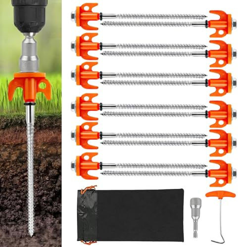 Picchetti a Vite per Campeggio, 12 Pezzi picchetti da Campeggio Antivento, Picchetti per Tenda in Acciaio, picchetti per Tenda a Vite, picc-hetti Tenda con Filettatura, per Campeggio e Outdoor