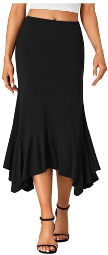 Générique Jupe Longue d'automne en Satin pour Femmes, élégante, Taille Haute, pour Cocktail, Mariage, évasée, Ligne A, Jupes mi-Longues