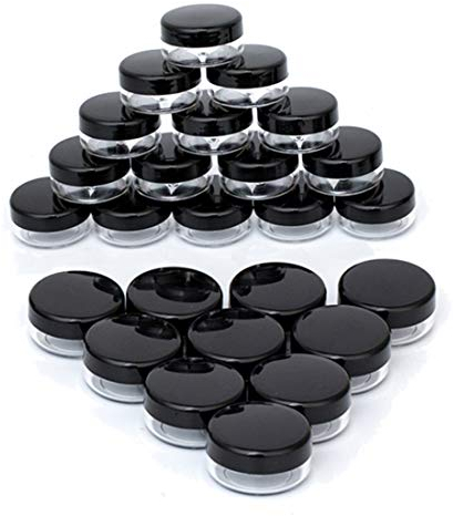 ZEJIA 3 Gram Cosmetic Containers 25pcs Sample Gram Plastic Containers Lotion Jars Makeup Sample Containers with Lids BPA Free (Black)