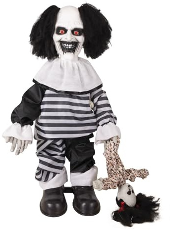 VARZI Clown Animato con Bebè Decorazione Halloween 80cm Luci E Suoni