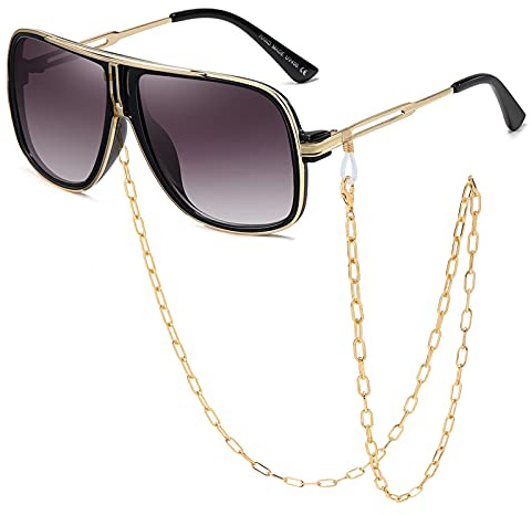 SHEEN KELLY Oversized Retro Chain 80s Vintage Pilot Men Cowboy Sunglasses