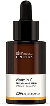 Skin Generics | Sérum Facial Vitamina C y Ácido Hialurónico | 30ml | Sérum iluminador 20% | Hidratación y Efecto Antioxidante | Regenera y Reduce Arrugas | Sérum Facial Sin Parabenos | 100% Vegano