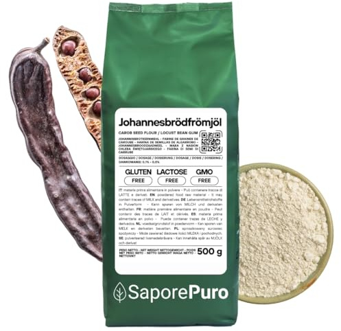 Saporepuro Johannesbrödkärnmjöl 500 g – GLUTENFRITT – 100% rent naturligt förtjocknings- och gelbildningsmedel – Perfekt för Glass, Sorbet, Desserter och Såser