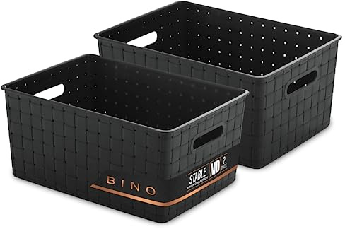 BINO | Plastic Storage Baskets Medium - Black | THE STABLE COLLECTION | Multi-Use Storage | Rectangular Cabinet Organizer | Baskets For Organizing with Handles | Home Office Organization and Storage