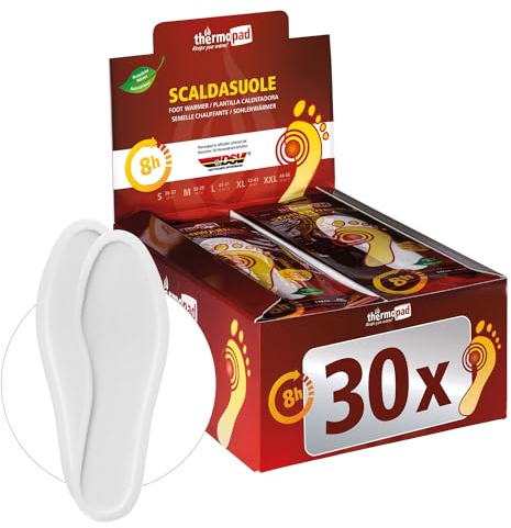 THERMOPAD Sohlenwärmer - DAS ORIGINAL: 5, 10 oder 30 Paar Wärmepads (erhältlich in 5 Größen) - Einlegesohle für 9 Stunden Wärme I Fußwärmer Pads I Extra warme Wärmesohle XXL für Schuhe & Skischuhe
