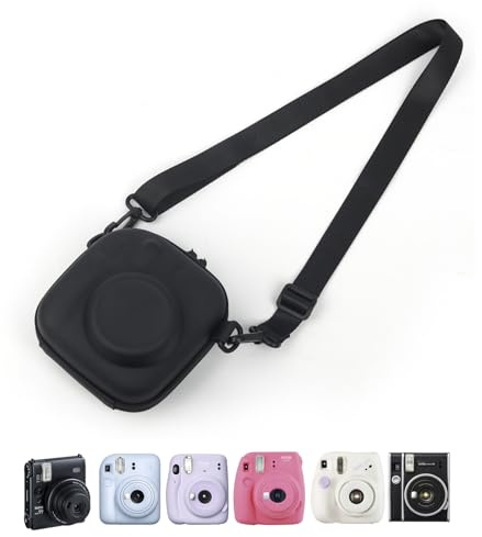 HIYQIN förvaringsväska med hård Eva-kamera kompatibel med Fujifilm Instax Mini 12/11/9/8/7+/90/99/40, färgglad skyddande bärväska med axelrem, klassisk svart, Instant Mini Tasche - Universell,
