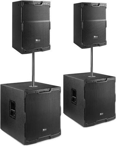 Power Dynamics PD PDY210A Active PA System Package with 10-Inch DJ Speakers, 15-Inch Subwoofers, Stands and Cables, Active Subwoofer, Professional Audio Set for Live Performance