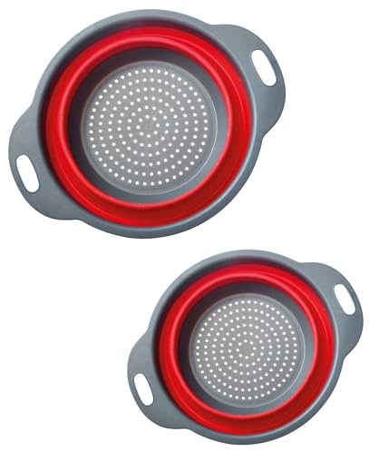 Westmark Set di Scolapasta, 2 pezzi – pieghevole, 1x ciascuno Ø 22 cm e 18,5 cm – plastica, antracite/rosso, 212222E6