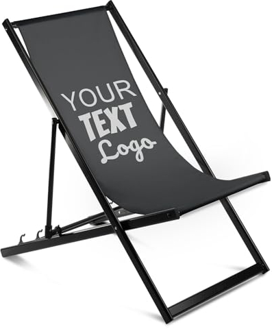 Ferocity Personalisierbarer Aluminium Liegestuhl Stuhl ohne Armlehne One Size Klappbar Klappliegestuhl Sonnenliege Gartenliegestuhl mit Wechselbezug Motiv Dein Text Grau [119]
