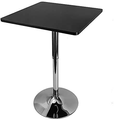 Mudshape Barbord, Bistrobord, 60 x 60 cm, fyrkantigt barbord, bordsskiva, bistrobord, laptopbord, MDF-bord, justerbar höjd, 360° roterbart, matbord, 70-90 cm, svart
