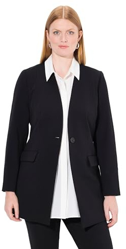 Ulla Popken Donna Punto di Roma, Scollo a V, Chiusura a Bottoni Blazer, Nero, 48