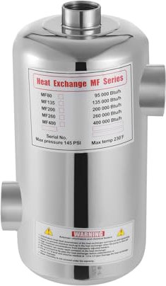 TONFEION Pool Wärmetauscher, 28 KW Heizung Schwimmbadheizung Wärmetauscher Edelstahl Poolheizung mit Umgekehrter Auslass und Einlass für Spa, Schwimmbad, Solar Pool Heizung