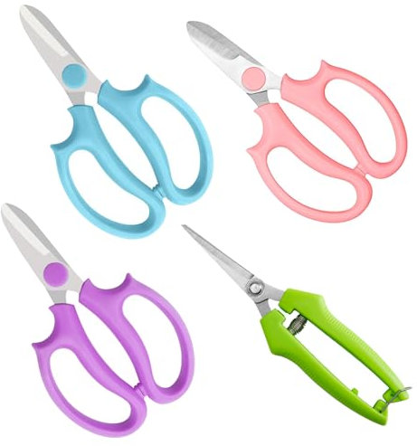 4 Pcs Professional Garden Scissors in Green/Blue/Purple/Pink - Secateurs and Pruning Tools for Flower Arrangement Picking Cutting