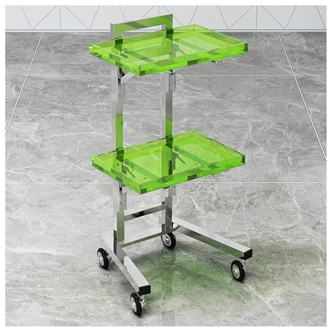 Frisörvagn,Rullande salongsvagn, Varukorg Rostfritt stål Salong Förvaringsställ med hjul Vikbar förvaringsbricka Trolley Utility Robust organisatör for sovrumstatueringsbutik(Green)