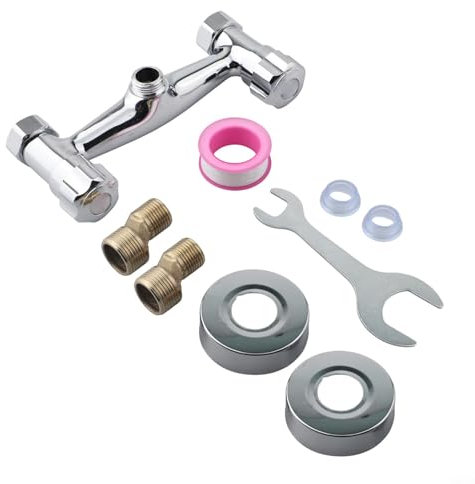 YJDOORPLAY Grifo mezclador de ducha de baño cromado con doble mango cuerpo de latón montado en la pared grifo de baño caliente control de agua fría para bañera