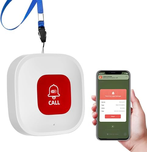 Tuya Wifi Smart Personal Alarms for Elderly, Wireless SOS Panic Call Button | With Mobile APP Alert Linked To Phone, 2.4GHz Wi-Fi Caregiver Alert System for Handicapped Seniors Patient, No Monthly Fee