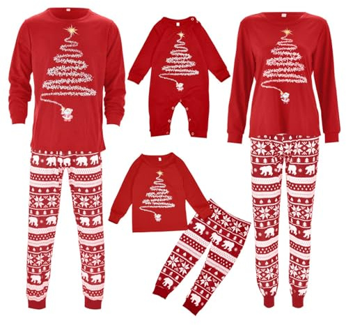 Pijamas Navidad Familia Conjunto, Conjunto de Pijamas Familia de Muñeco de Nieve Navideño de Manga Larga, Pijamas Navideños Familiares para Madre/Padre/Niños 2 Piezas, Bebe 1 Pieza