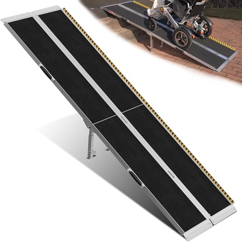 VNN 8ft Wheelchair Ramp with 4 Support Legs, Seamless Portable Aluminum Ramps for Wheelchairs for Home Steps & Stairs, Heavy Duty Non-Slip Mobility Scooter Threshold Ramp, 800lbs Capacity