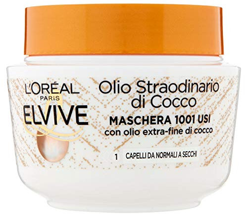 L'Oréal Paris Maschera Nutriente Elvive Olio Straordinario Olio Fine di Cocco per Capelli da Normali a Secchi - 300 ml, 1 pezzo