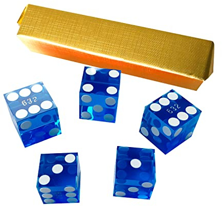 Yuanhe Uppsättning av 5 klass AAA precision 19 mm serialiserad Casino Craps tärning med rakblad kanter och hörn – blå