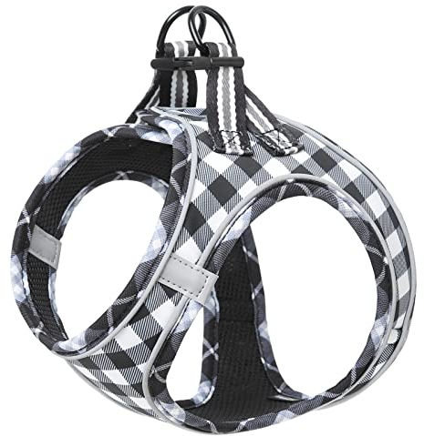 HEELE Geschirr Hund Klein Weich Hunde Geschirr Air Mesh Verstellbar Sicher Kontrolle Welpengeschirr Weste Hunde Brustgeschirr für Gehen, Laufen, Training, Reflektierend, Plaid Weiß, XS